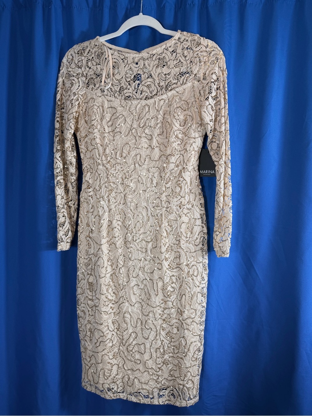 MARINA Ivory Lace Long-Sleeve Sheath Dress